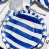 Plato De Postre De Cerámica Con Diseño De Rayas Azules