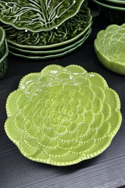 Plato De Postre Flor Verde En Relieve
