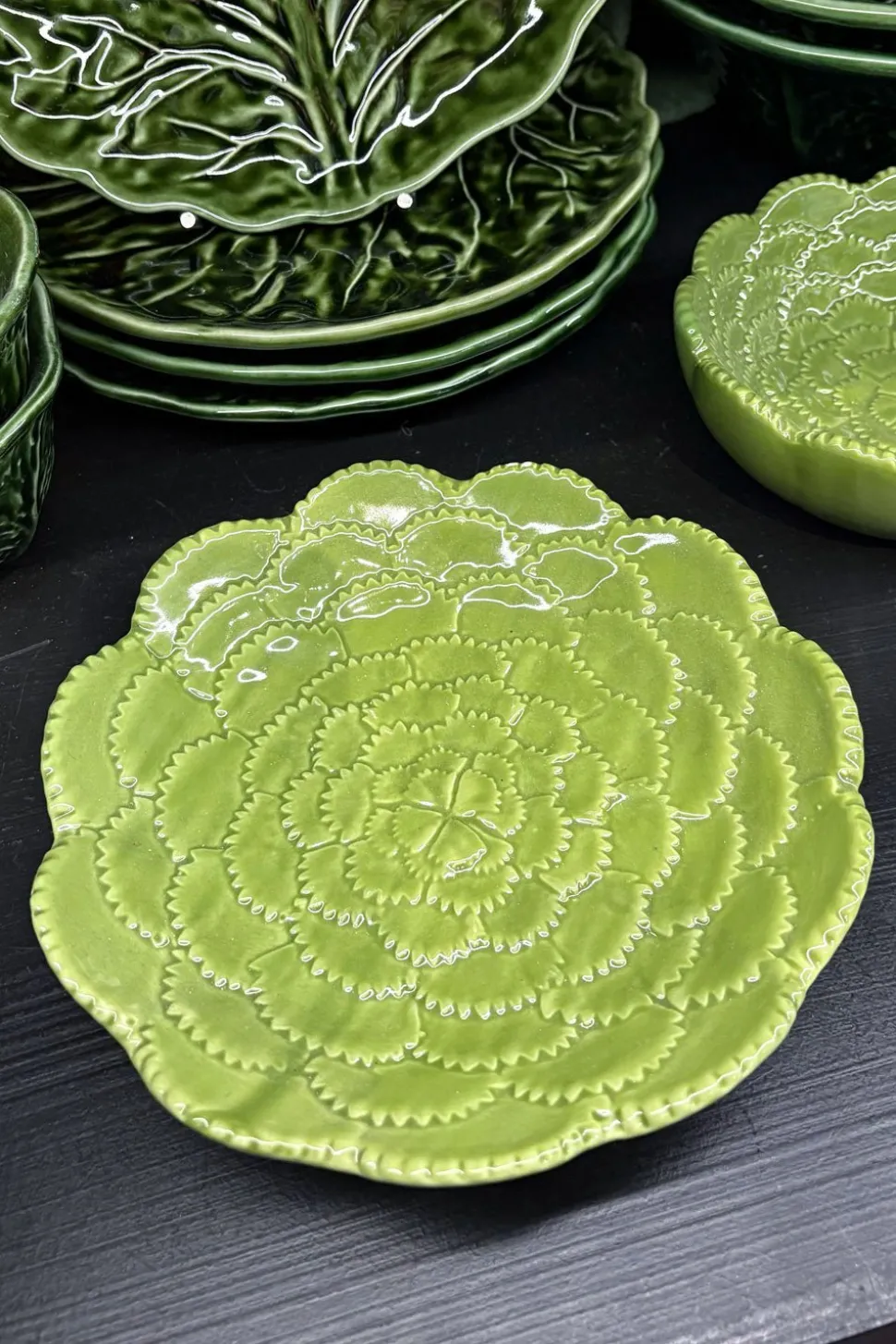 Plato De Postre Flor Verde En Relieve