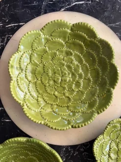 Plato De Postre Flor Verde En Relieve