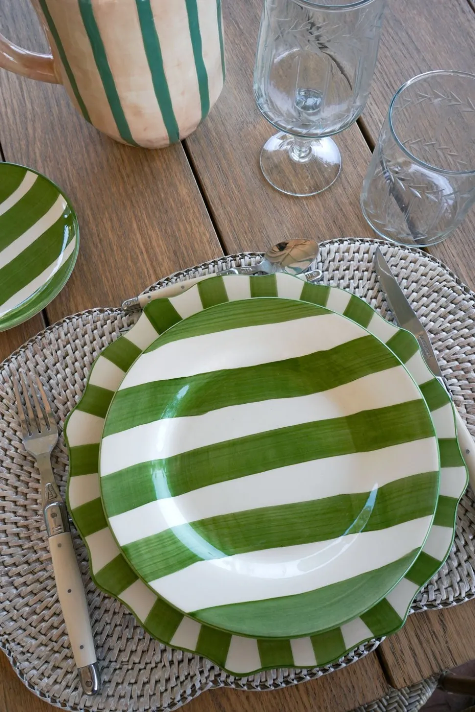 Plato De Postre Rayas Verdes