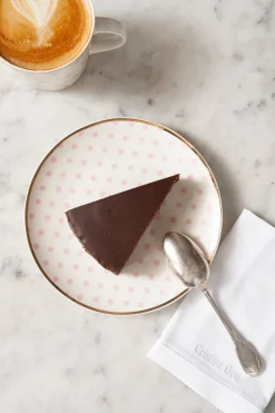 Plato Postre Rosa Y Blanco Figuras Geométricas
