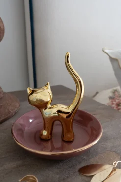 Porta Anillos Gato Dorado