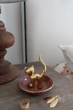 Porta Anillos Gato Dorado