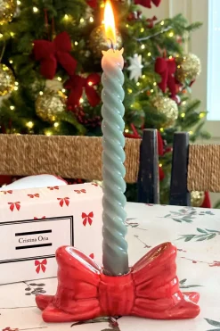 Portavelas Con Diseño De Lazo Rojo