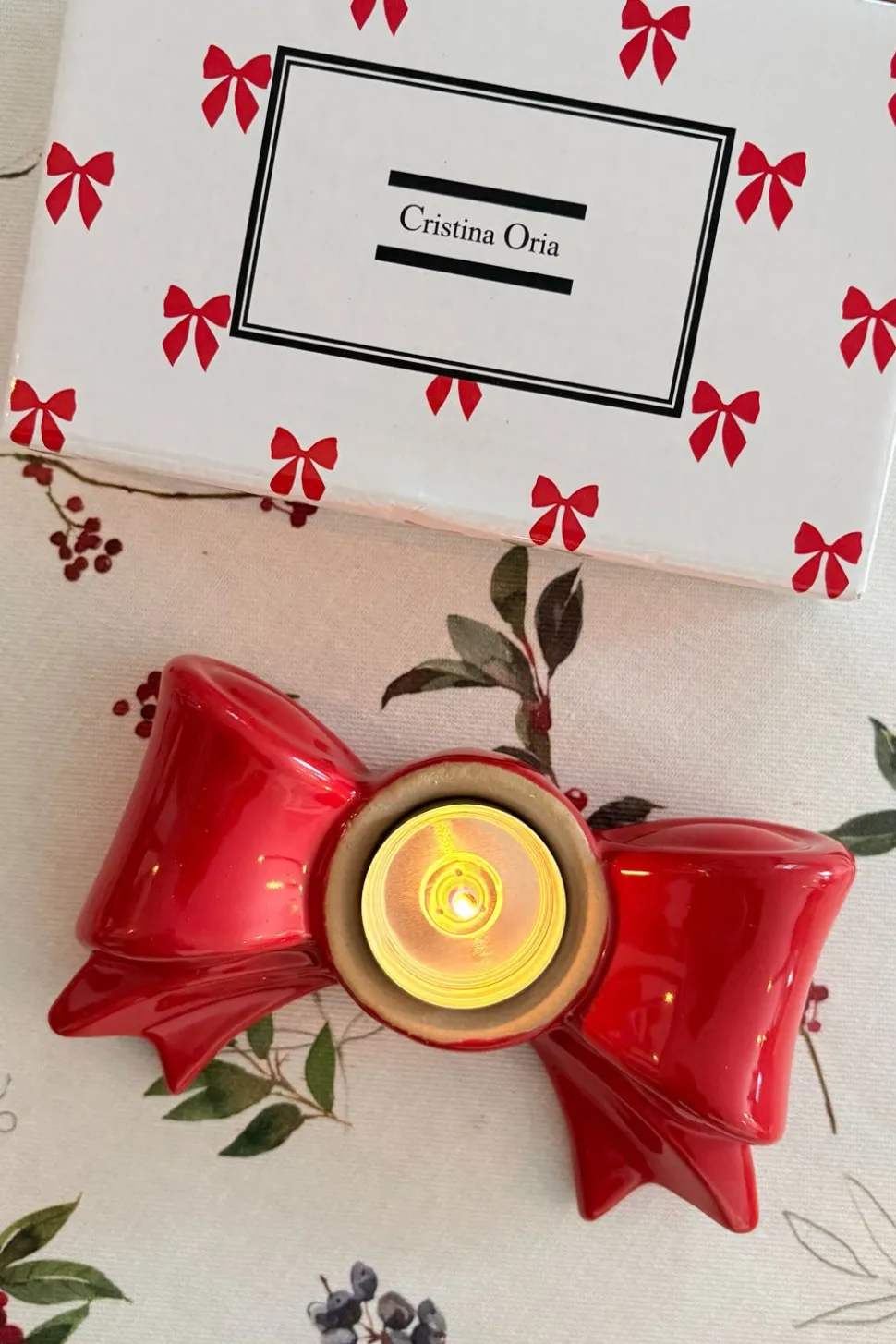 Portavelas Con Diseño De Lazo Rojo Grande