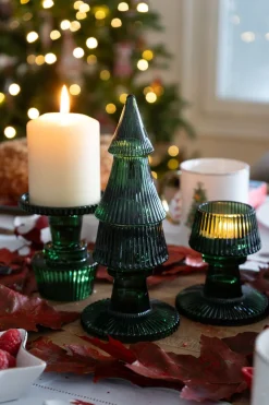 Portavelas De Cristal Con Tapa Con Diseño De Árbol Verde