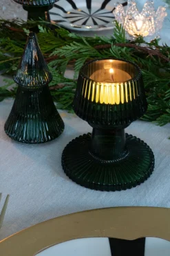 Portavelas De Cristal Con Tapa Con Diseño De Árbol Verde