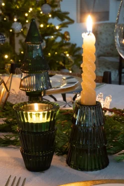 Portavelas De Cristal Con Diseño De Árbol Verde