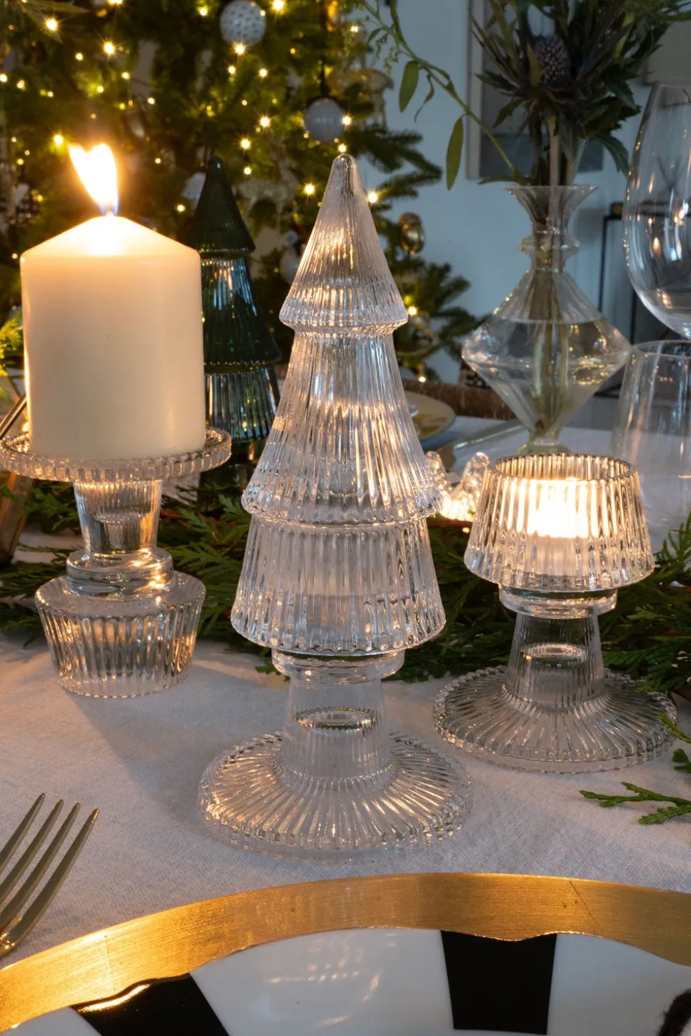 Portavelas De Cristal Con Tapa Con Diseño De Árbol Transparente
