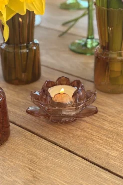 Portavelas De Cristal Con Diseño De Flor Coral