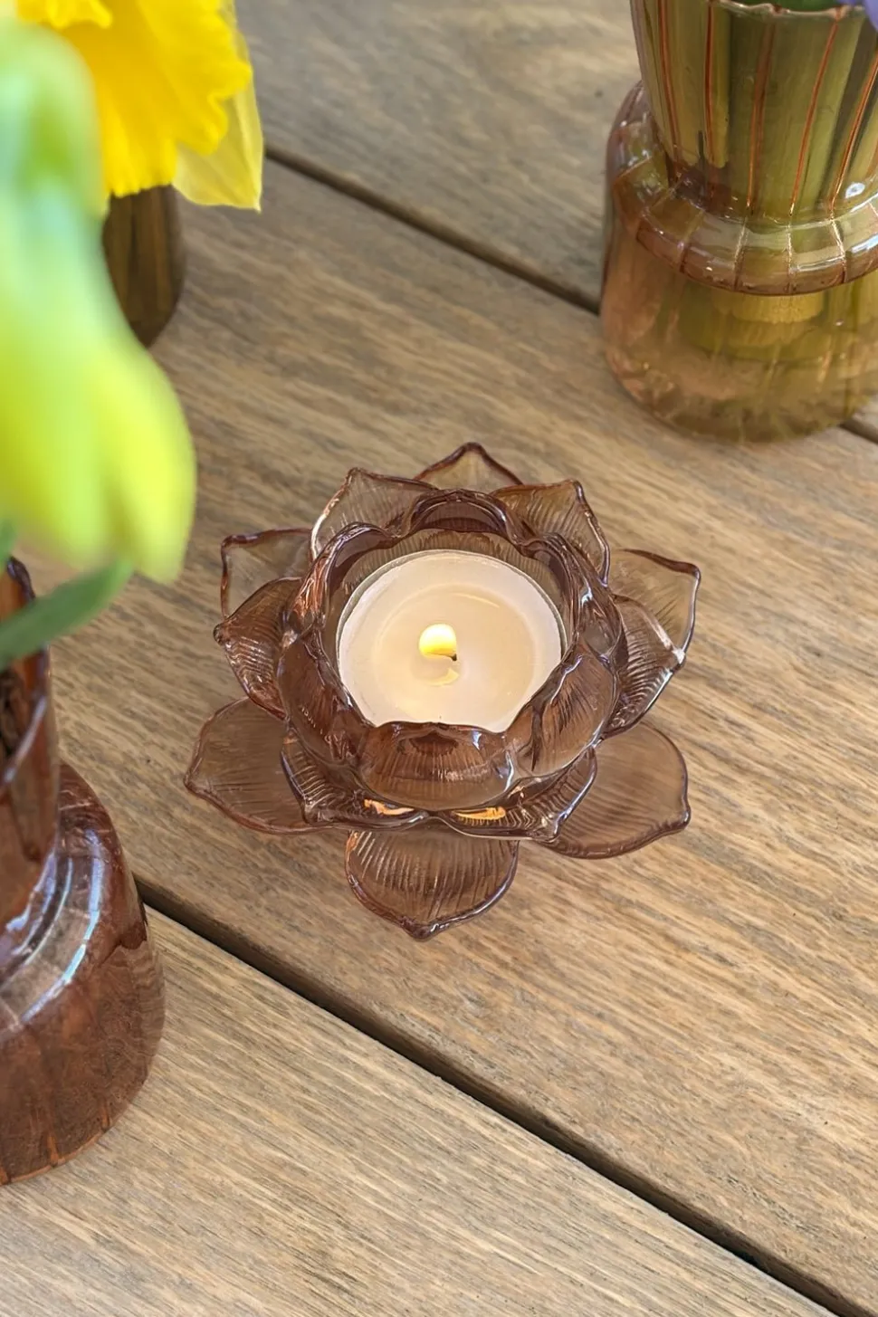 Portavelas De Cristal Con Diseño De Flor Coral