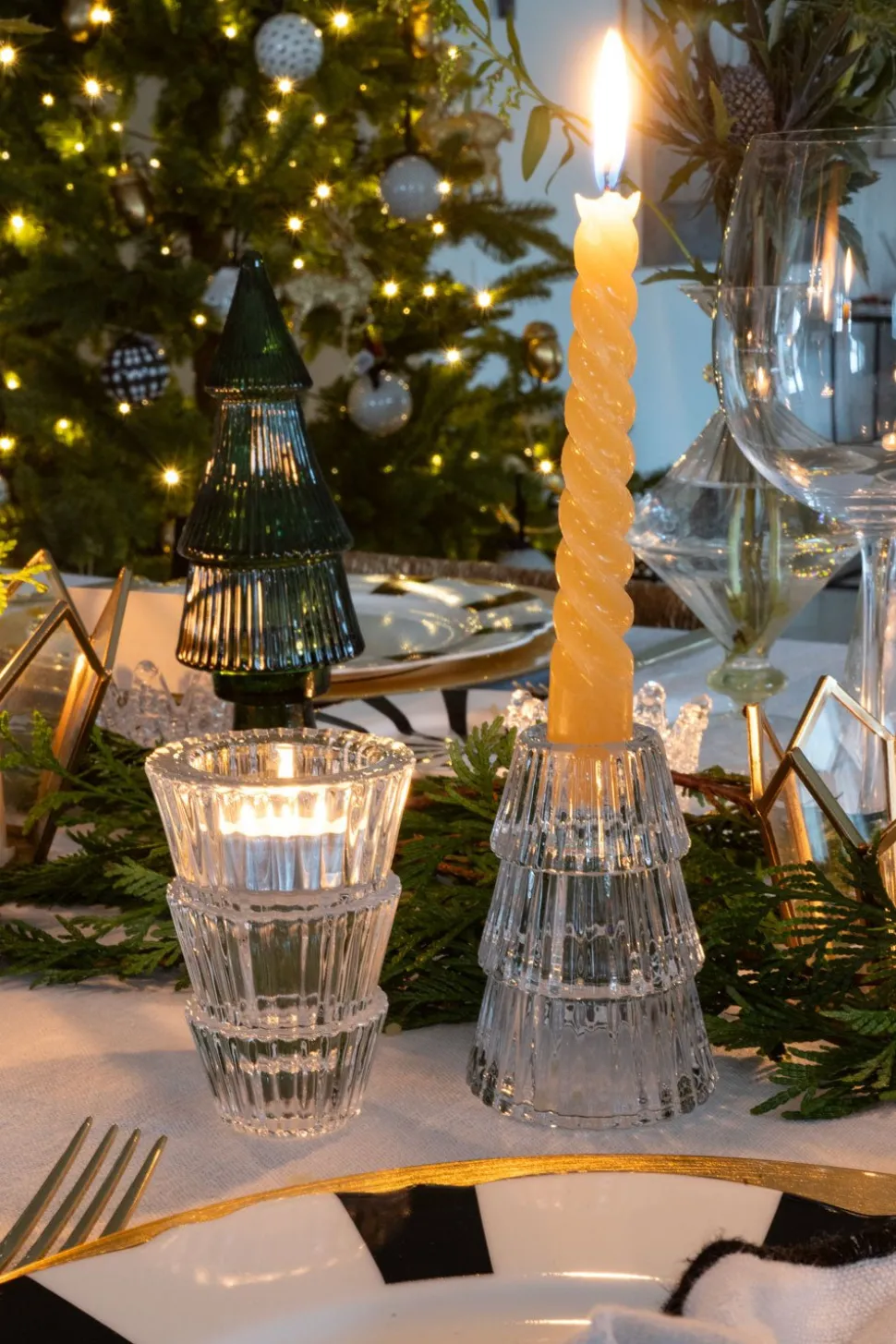 Portavelas De Cristal Con Diseño De Árbol Transparente
