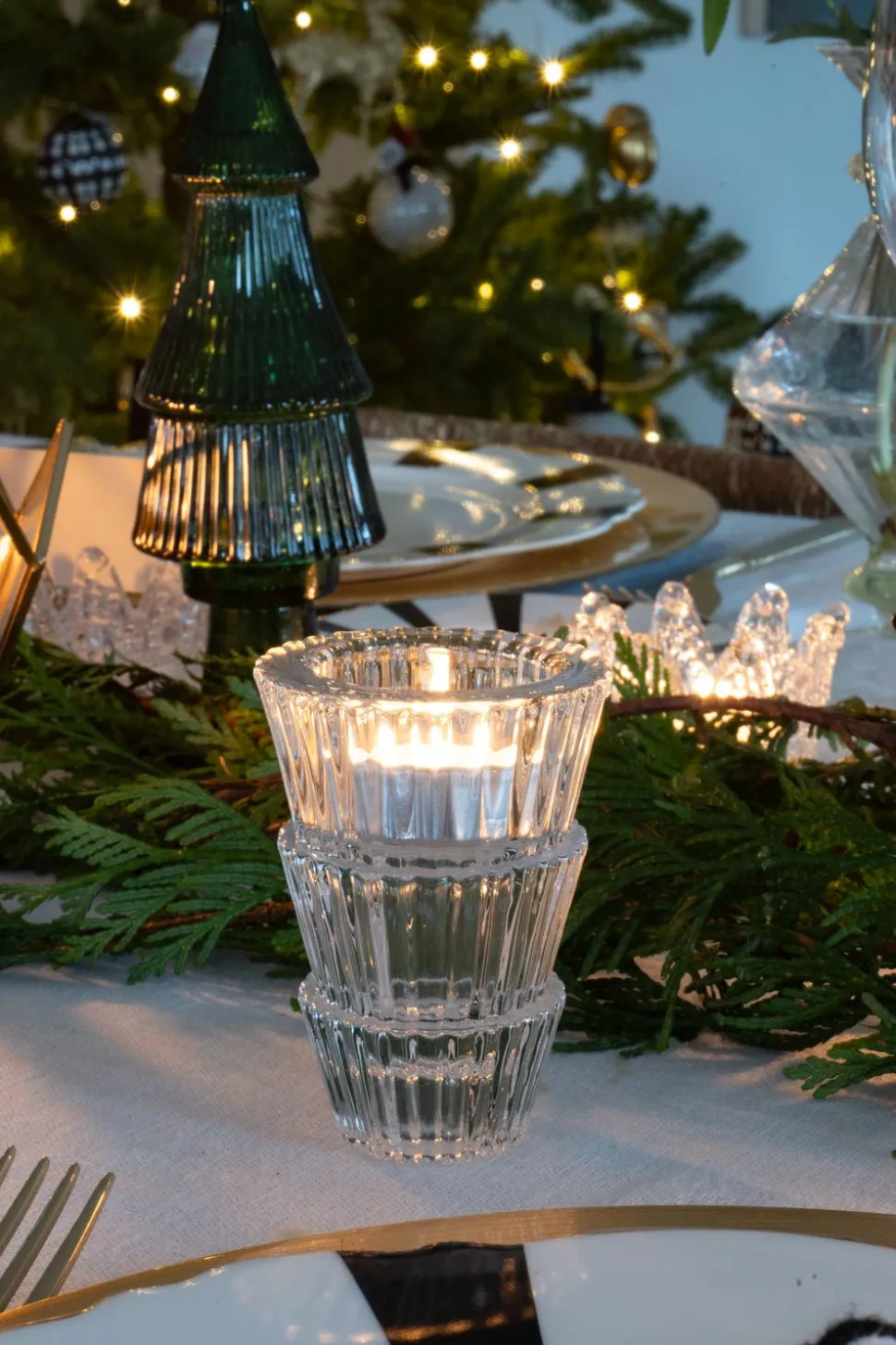 Portavelas De Cristal Con Diseño De Árbol Transparente