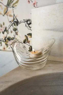 Portavelas De Cristal Con Diseño De Pájaro