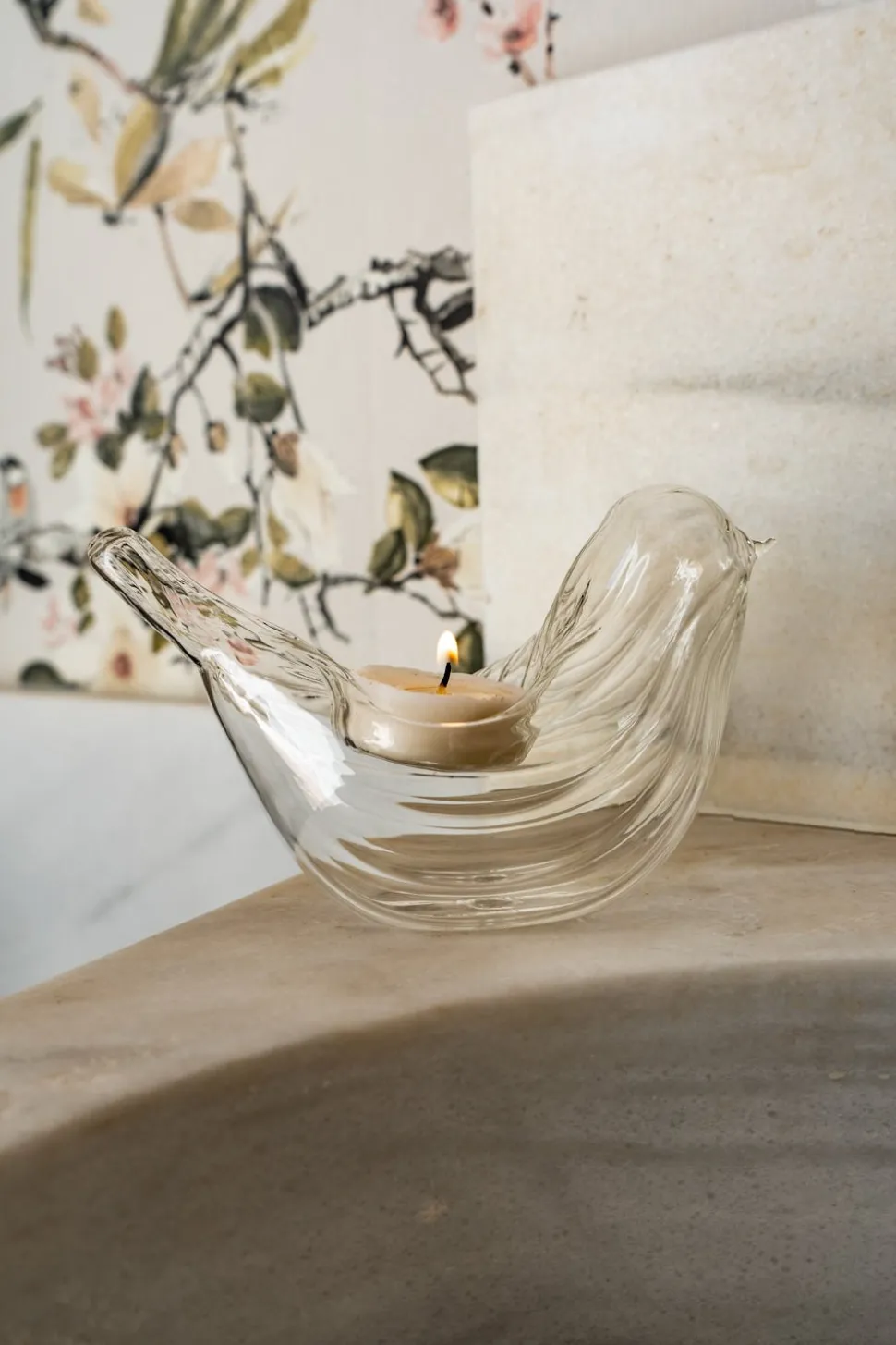 Portavelas De Cristal Con Diseño De Pájaro