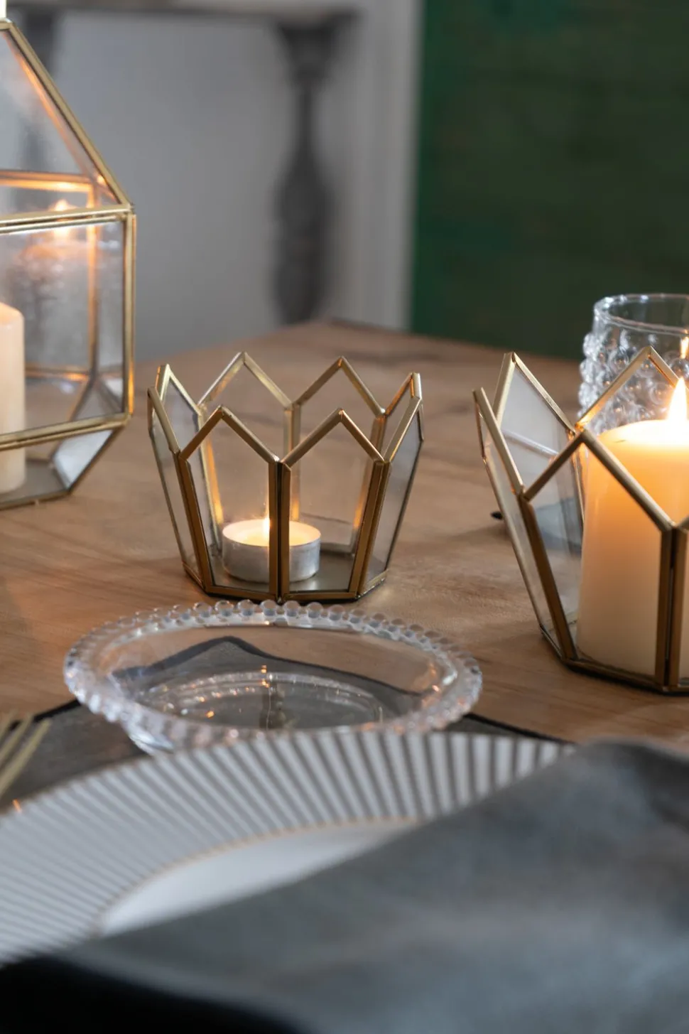 Portavelas De Cristal Dorado Con Diseño Corona Pequeño