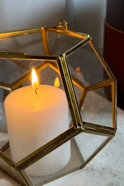 Portavelas De Cristal Dorado Con Diseño De Esfera Mediano
