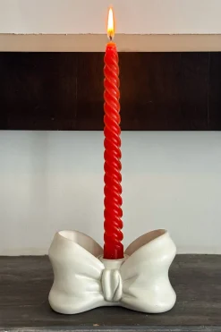 Portavelas De Porcelana Blanco Diseño Lazo