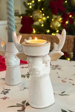 Portavelas De Porcelana Con Diseño De Ciervo Grande