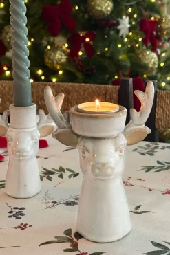 Portavelas De Porcelana Con Diseño De Ciervo Grande