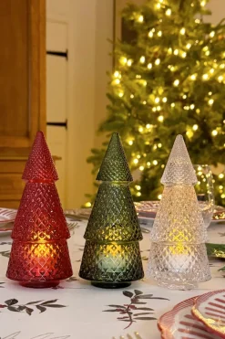 Portavelas Desmontable De Cristal Con Diseño De Árbol Rojo Picos Pequeño