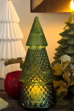 Portavelas Desmontable De Cristal Con Diseño De Árbol Verde Picos Pequeño