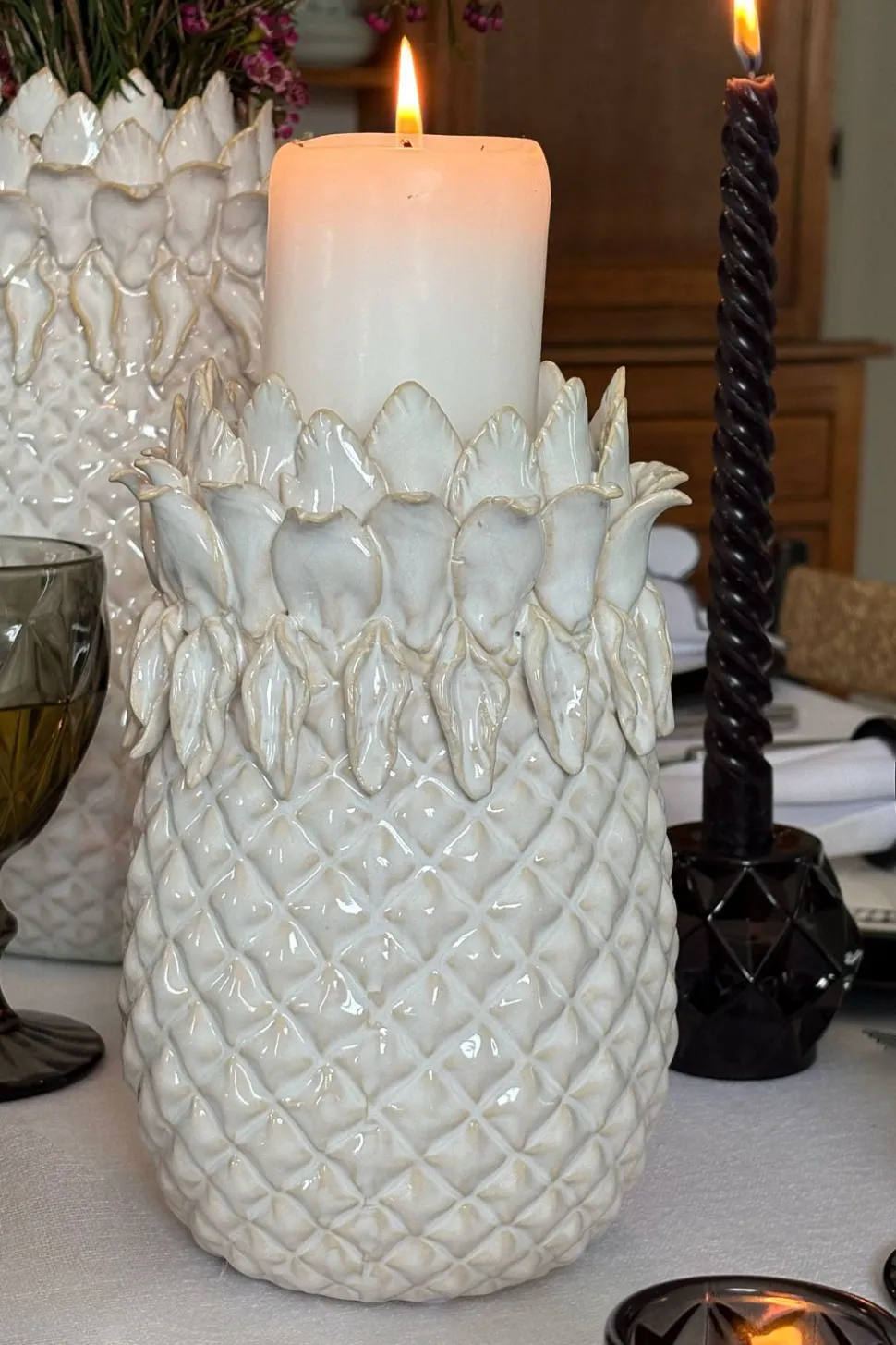 Portavelas Diseño Piña Blanco