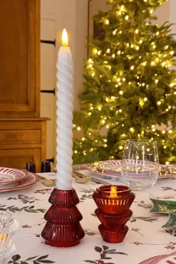 Portavelas Mini De Cristal Con Diseño De Árbol Rojo