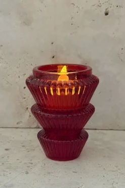 Portavelas Mini De Cristal Con Diseño De Árbol Rojo