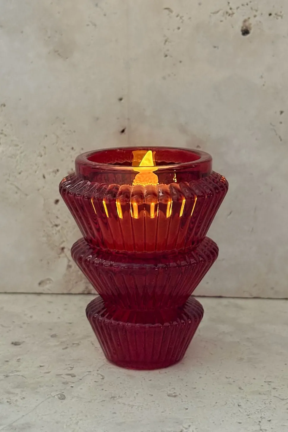 Portavelas Mini De Cristal Con Diseño De Árbol Rojo
