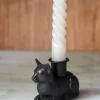 Portavelas Negro Con Diseño De Gato