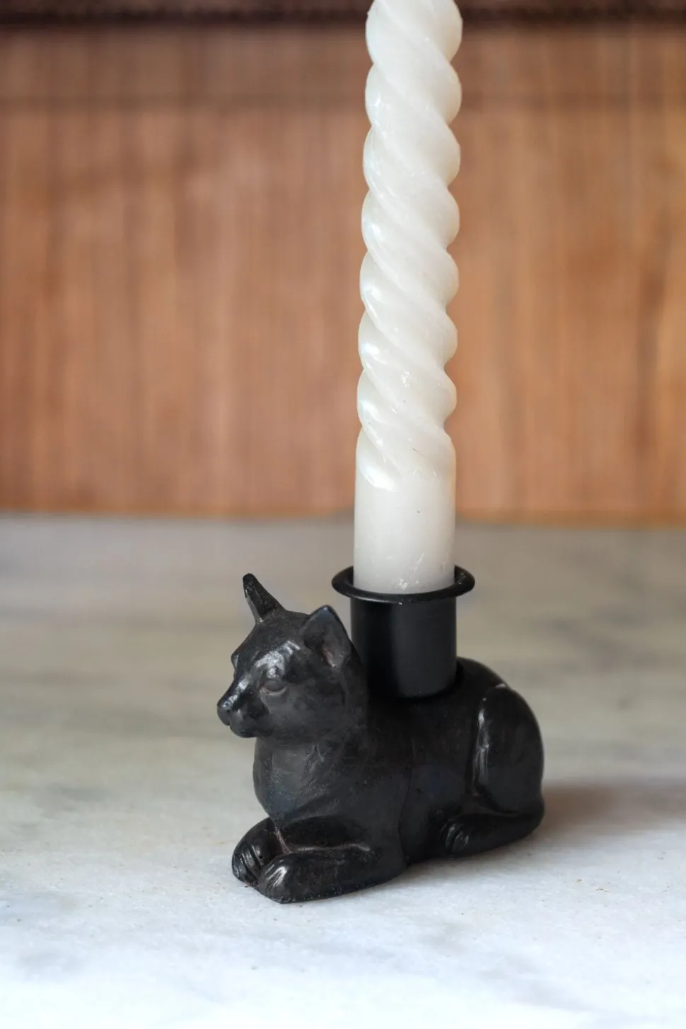 Portavelas Negro Con Diseño De Gato