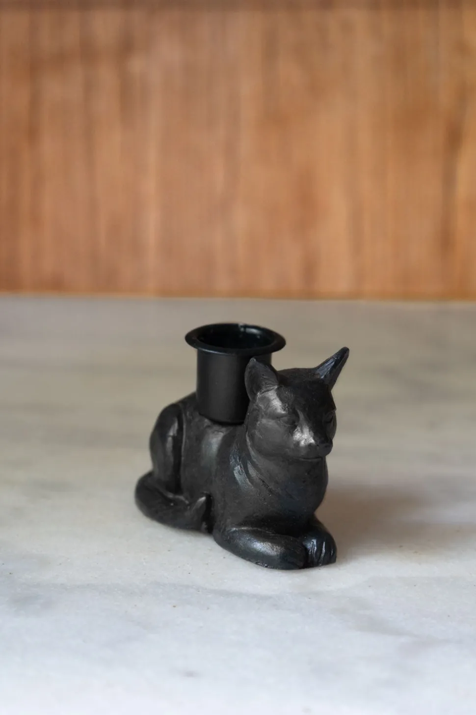 Portavelas Negro Con Diseño De Gato