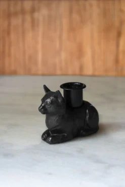 Portavelas Negro Con Diseño De Gato