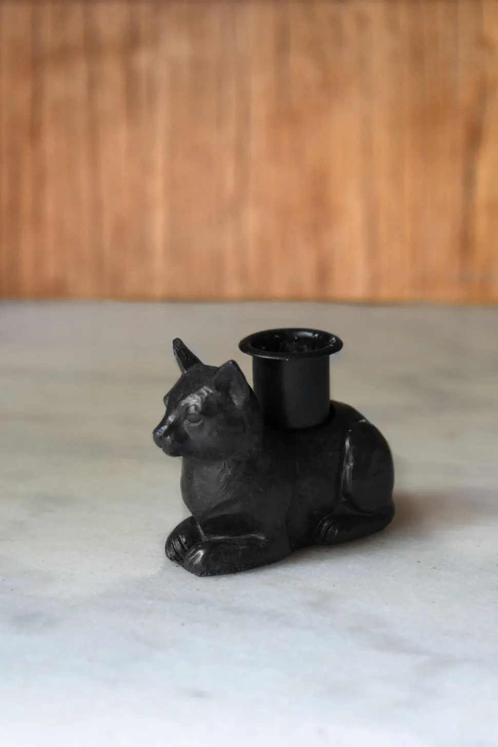 Portavelas Negro Con Diseño De Gato