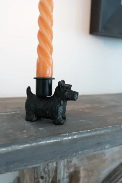 Portavelas Negro Con Diseño De Terrier