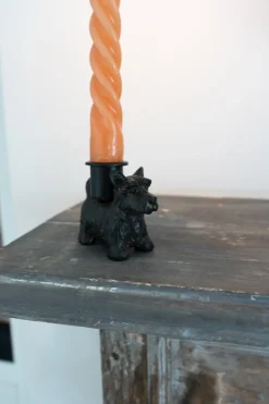 Portavelas Negro Con Diseño De Terrier