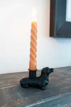 Portavelas Negro Con Diseño De Teckel