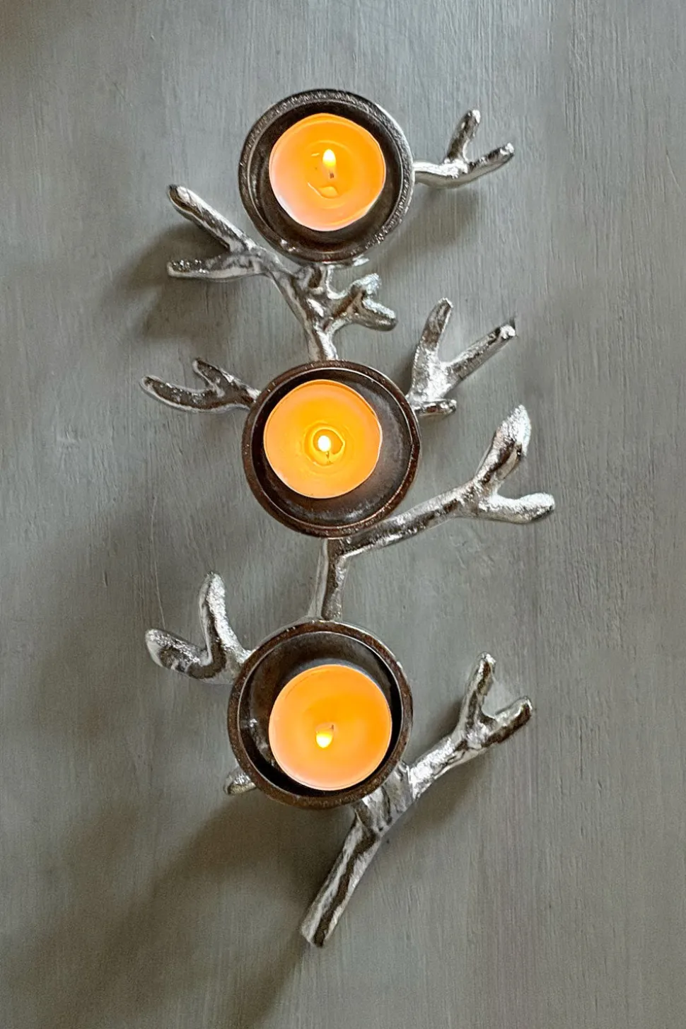 Portavelas Plateado Para Tres Velas Con Diseño De Cuerno De Ciervo