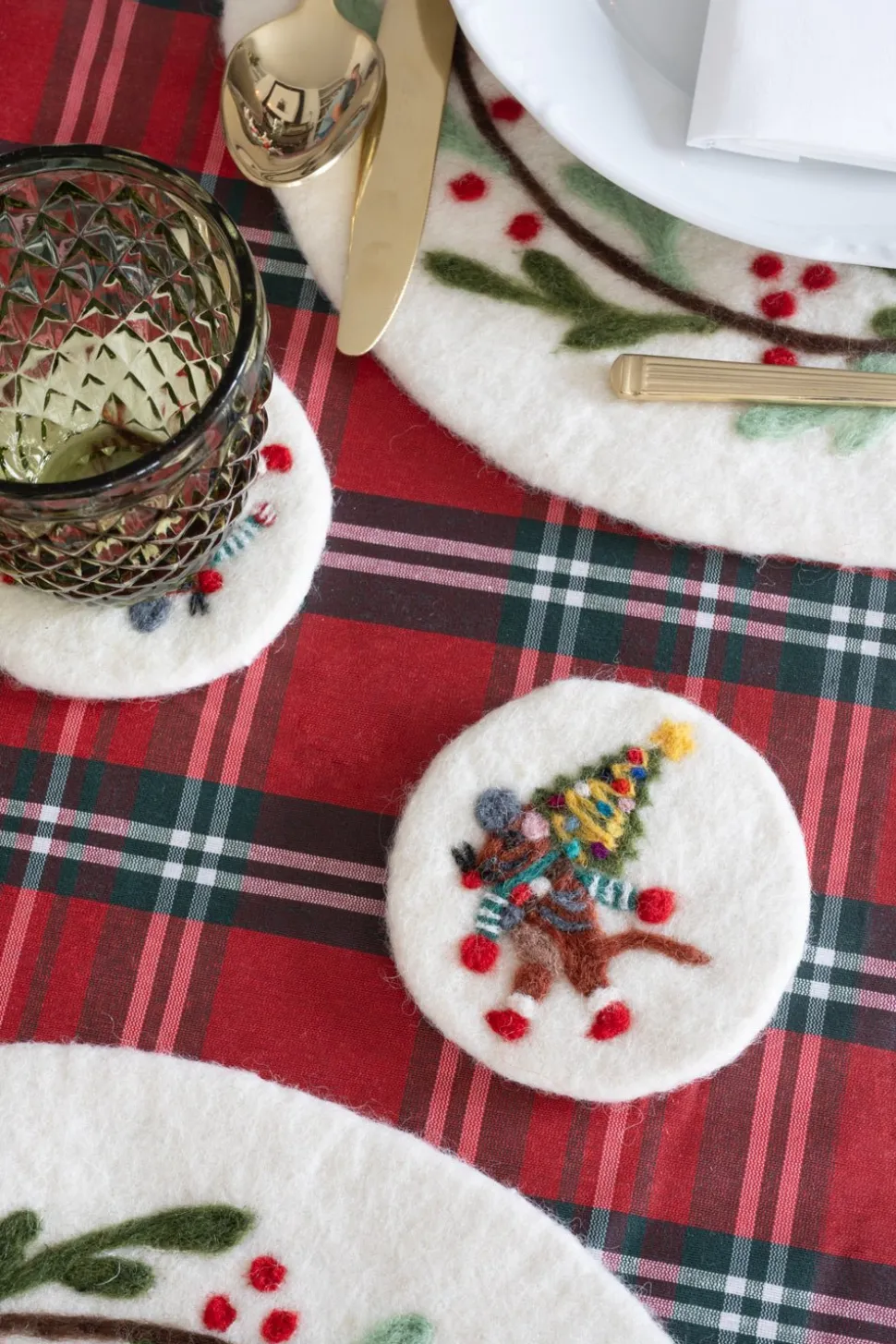 Posavasos De Fieltro Blanco Con Diseño De Ratón Con Árbol