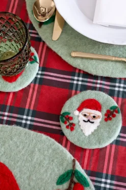 Posavasos De Fieltro Verde Con Diseño De Papa Noel