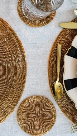 Posavasos Dorado Bordado Con Cuentas