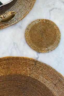 Posavasos Dorado En Dos Tonalidades Bordado Con Cuentas