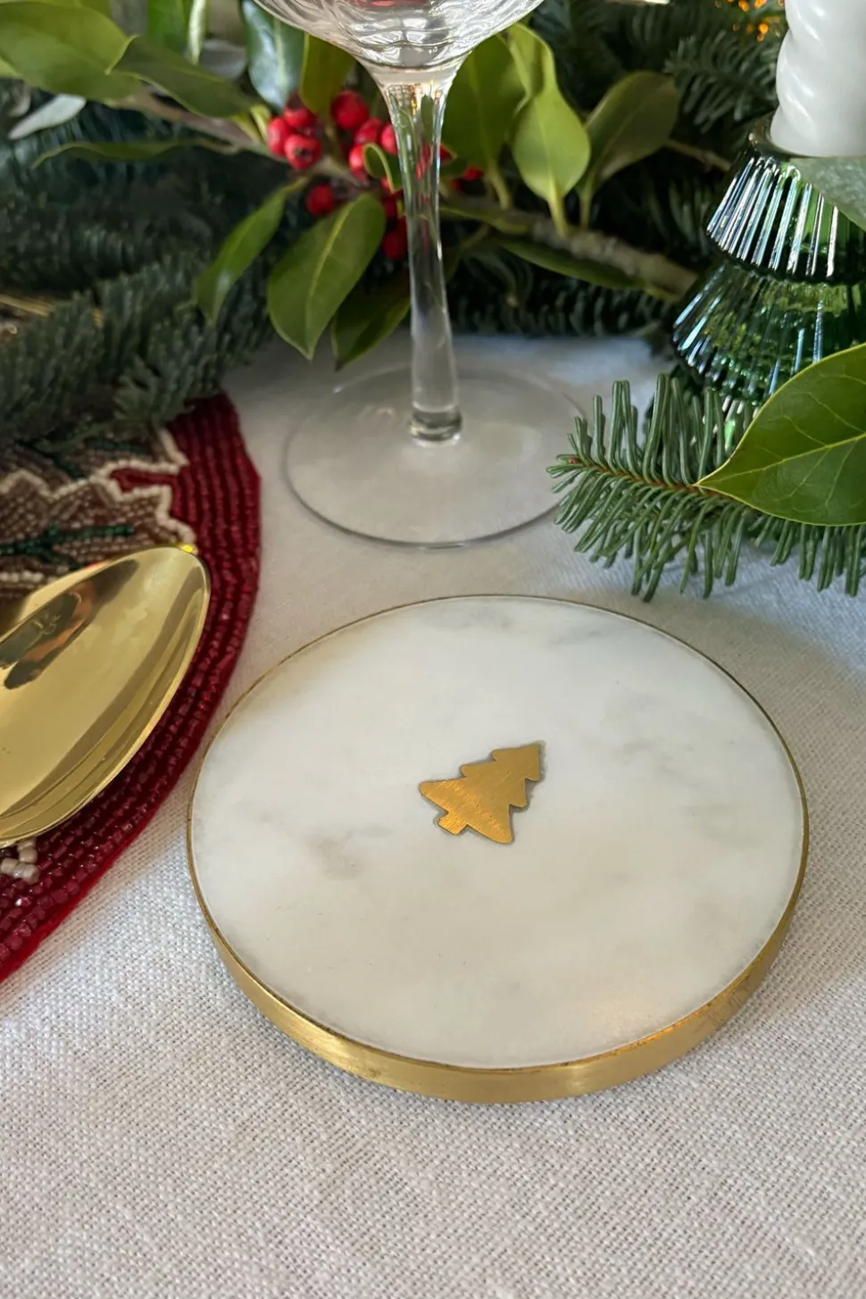Posavasos Mármol Blanco Con Figura De Árbol