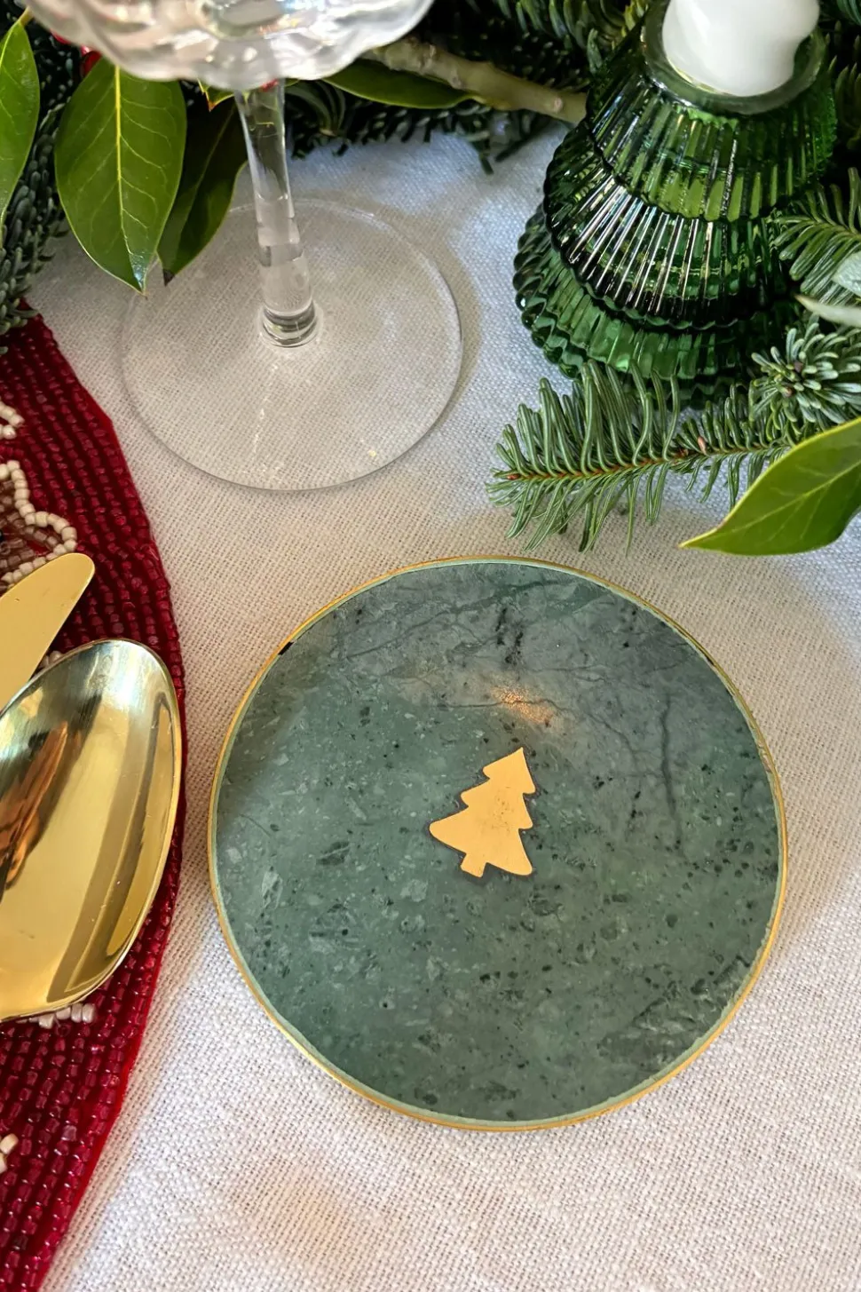 Posavasos Mármol Verde Con Figura De Árbol