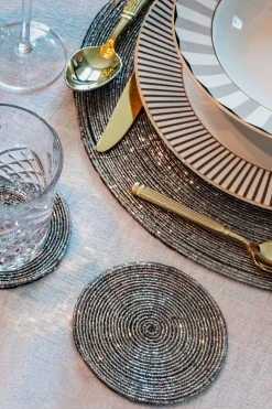 Posavasos Plateado Bordado Con Cuentas