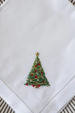 Servilleta Bordada A Mano Con Diseño De Árbol De Navidad