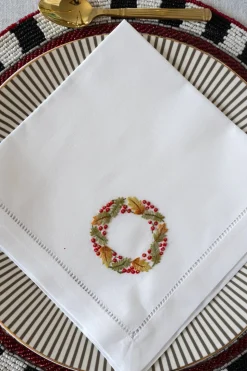 Servilleta Bordada A Mano Con Diseño De Corona De Navidad
