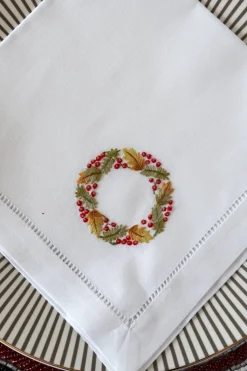 Servilleta Bordada A Mano Con Diseño De Corona De Navidad
